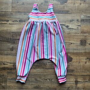 Rosey Posey Handmade Baby Girl Pink Striped Sleeveless Pull On Romper Size 9M
